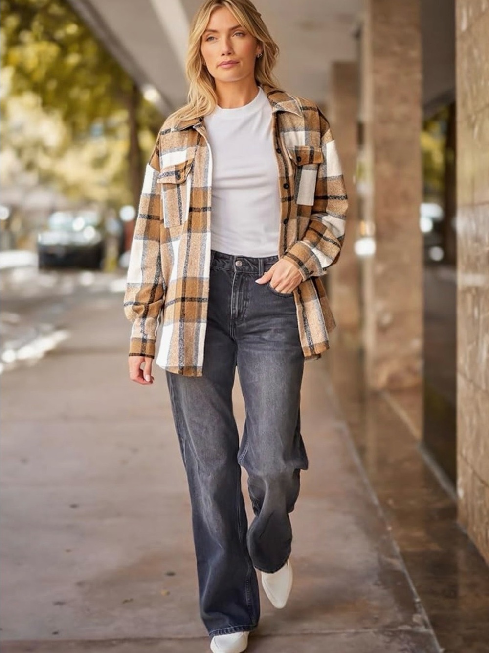 Brown Plaid Button Up Flannel Shacket Shirt Jacket Western Cowgirl Size XL 16-18 - Picture 6 of 16